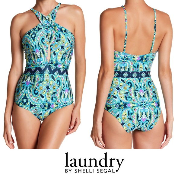Laundry by Shelli Segal Twist One-Piece Swimsuit Paisley Print Size Medium New - Picture 1 of 7